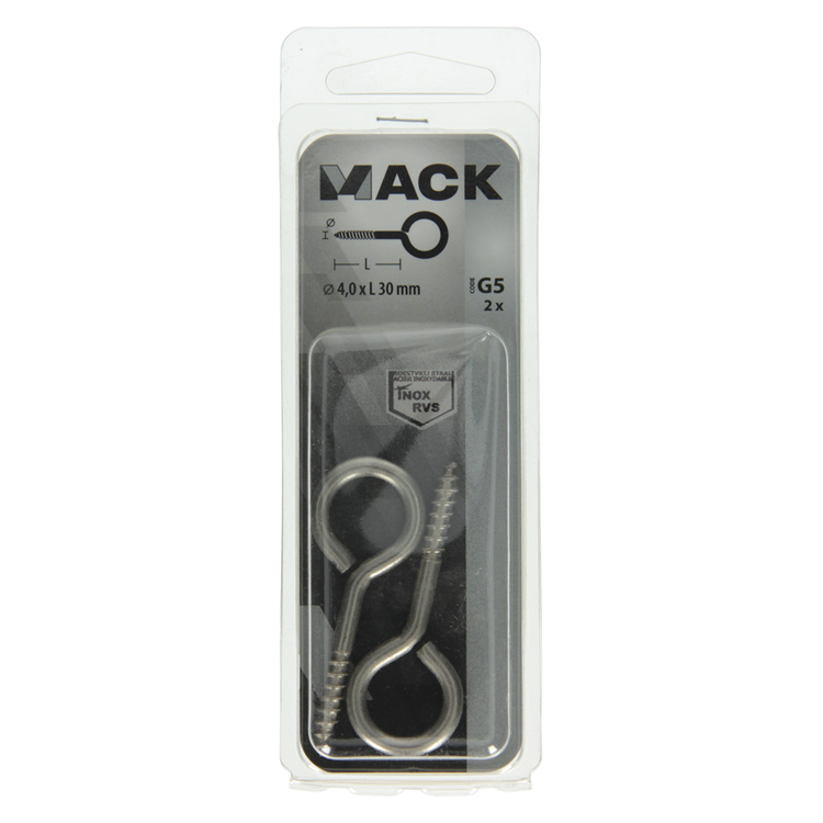 Mack 1019893 - oeil à vis en acier inoxydable 2 pcs 4,0x30 mm | 10 pièces