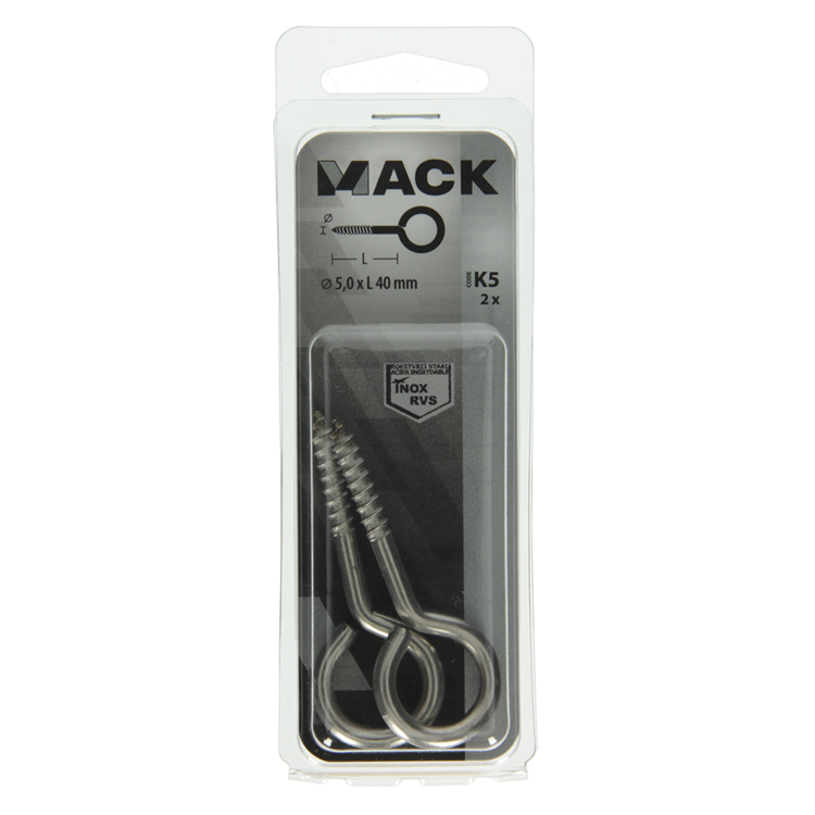 Mack 1019894 - oeil à vis en acier inoxydable 2 pcs 5,0x40 mm | 10 pièces