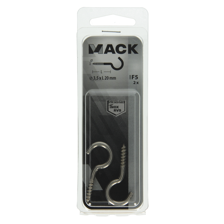 Mack 1019896 - crochet à vis acier inoxydable 2 pcs 3,5 x 20 mm | 10 pièces
