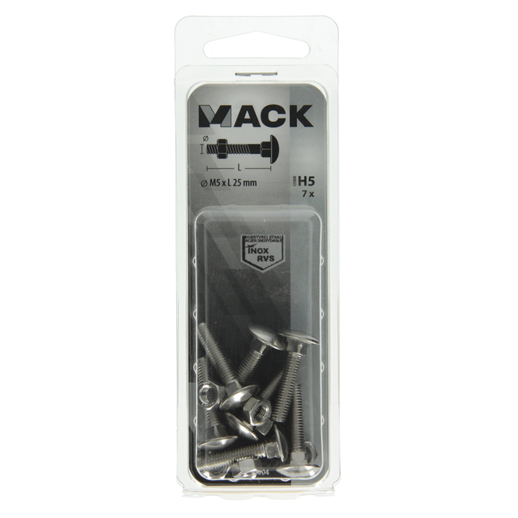 Mack 1019904 - boulon à bois + écrou inox 7 pcs m5x25 mm | 10 pièces