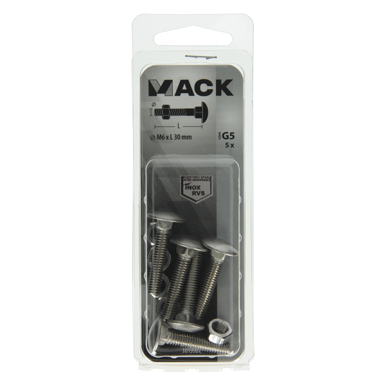 Mack 1019907 - boulon à bois + écrou inox 5 pcs m6x30 mm | 10 pièces