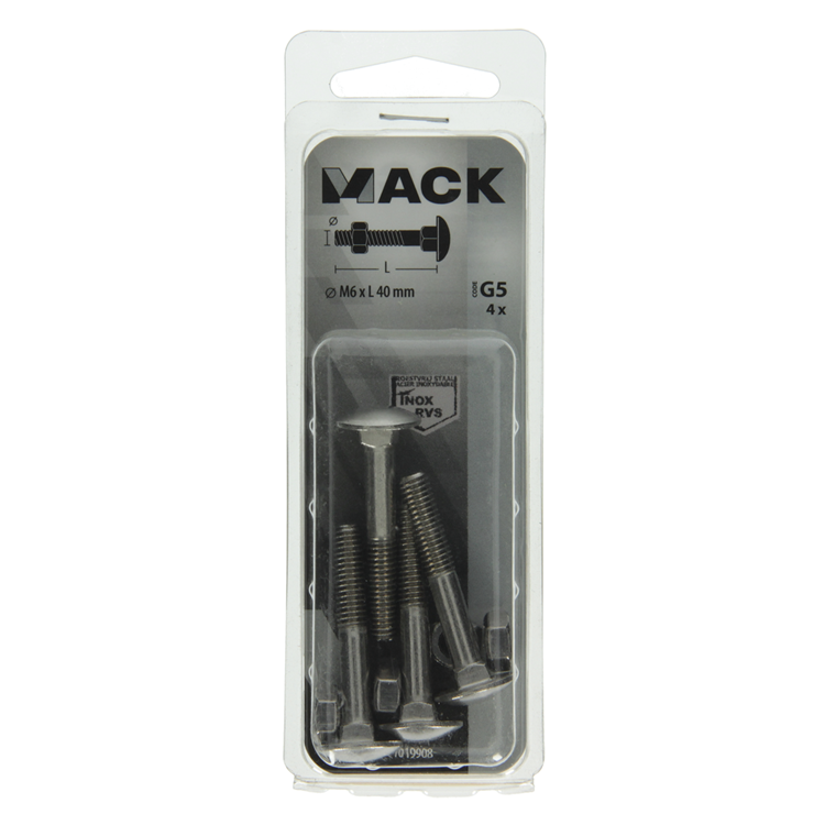 Mack 1019908 - boulon à bois + écrou inox 4 pcs m6x40 mm | 10 pièces