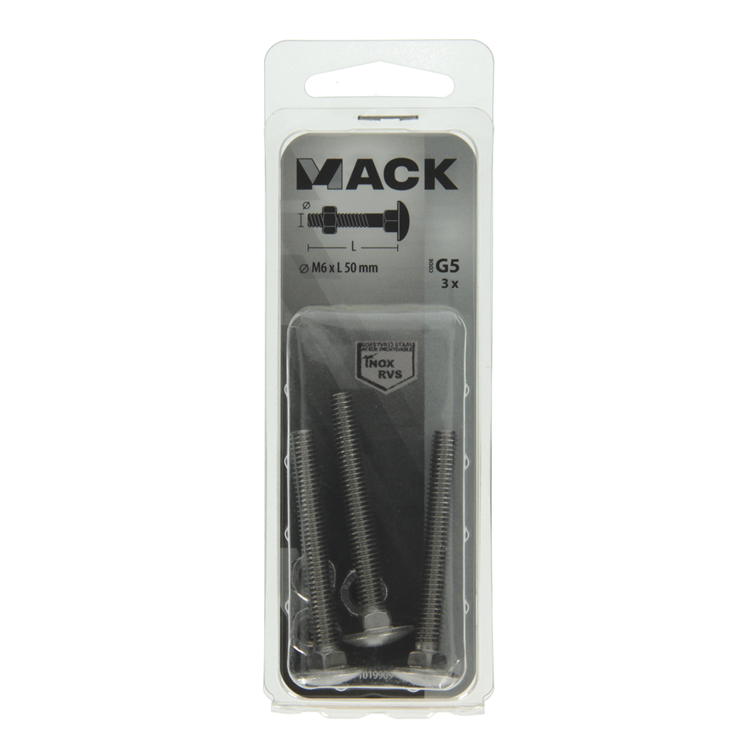 Mack 1019909 - boulon à bois + écrou inox 3 pcs m6 x 50 mm | 10 pièces