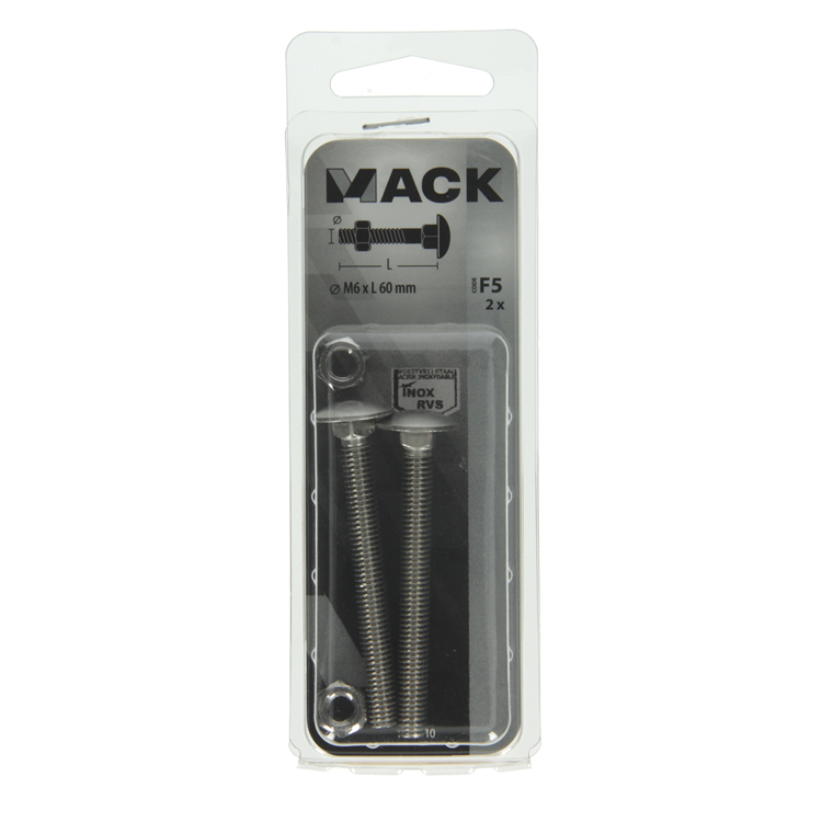 Mack 1019910 - boulon à bois + écrou inox 2 pcs m6 x 60 mm | 10 pièces