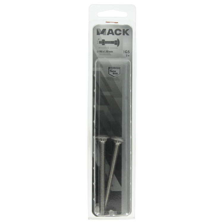 Mack 1019912 - boulon à bois + écrou inox 2 pcs m6 x 80 mm | 5 pièces
