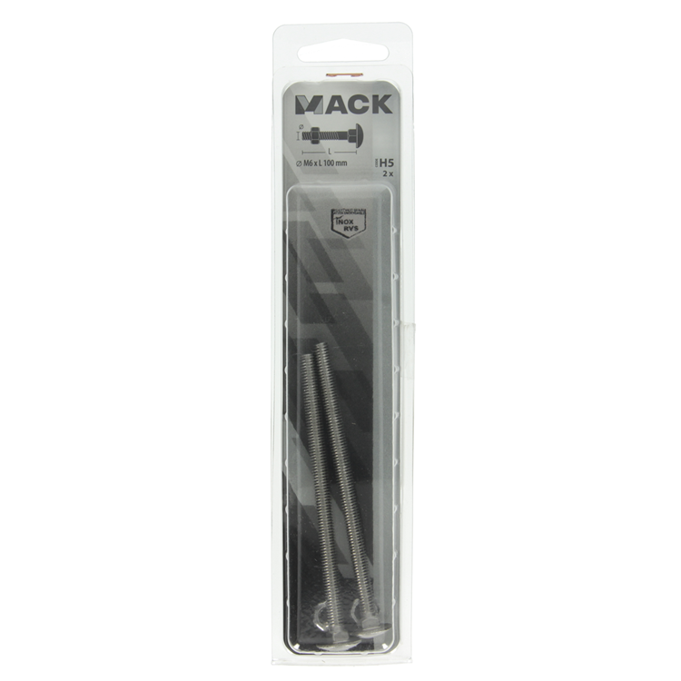 Mack 1019913 - boulon à bois + écrou inox 2 pcs m6 x 100 mm | 5 pièces