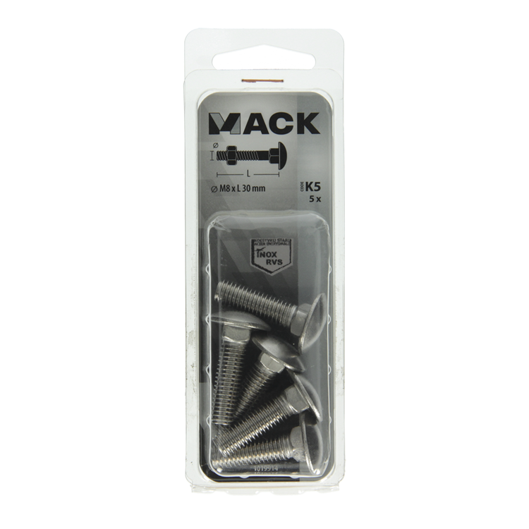 Mack 1019914 - boulon à bois + écrou inox 5 pcs m8 x 30 mm | 5 pièces