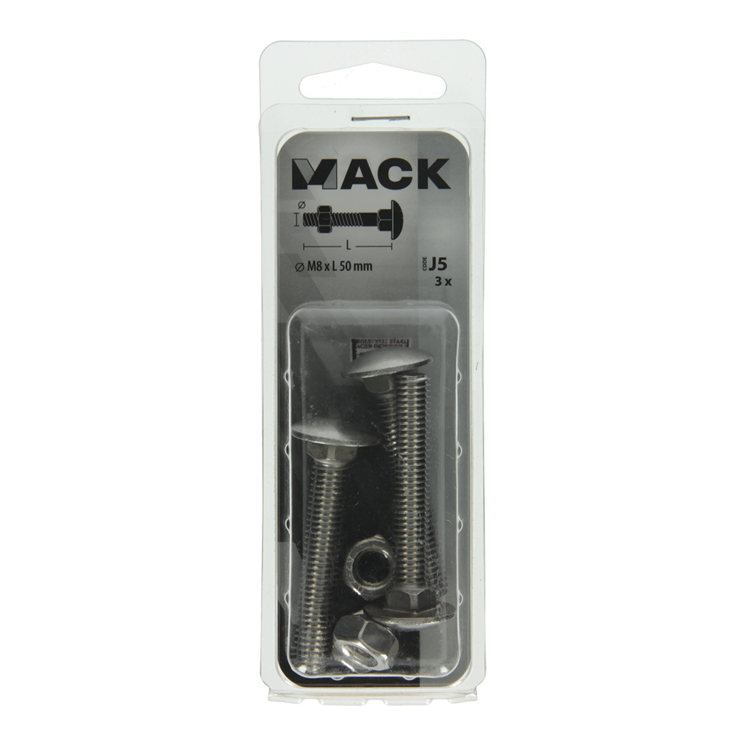 Mack 1019916 - boulon à bois + écrou inox 3 pcs m8 x 50 mm | 5 pièces