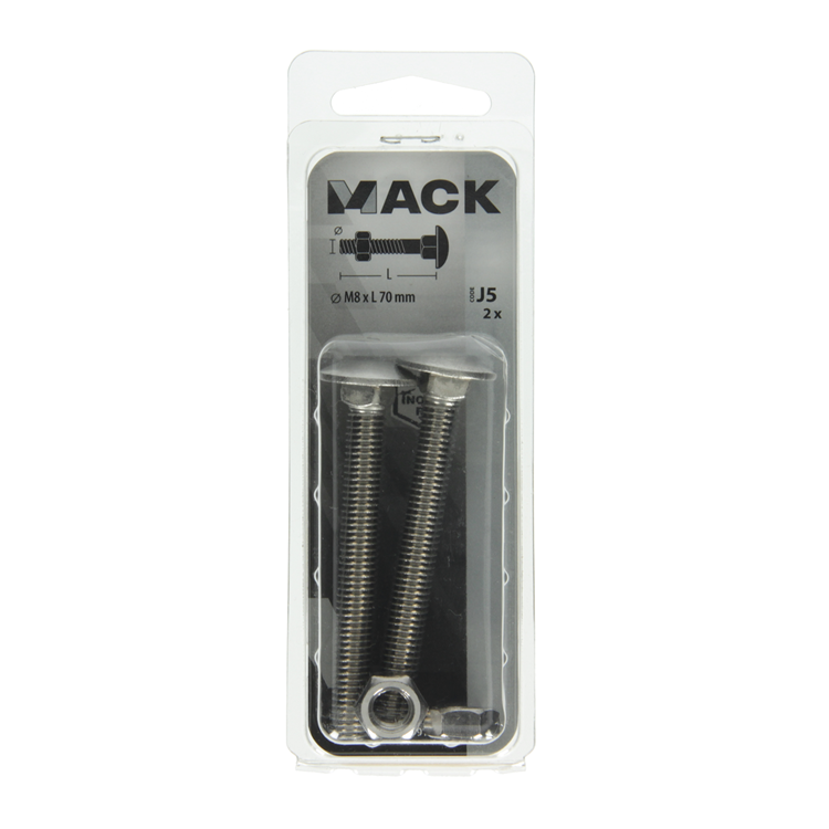 Mack 1019918 - boulon à bois + écrou inox 2 pcs m8 x 70 mm | 5 pièces