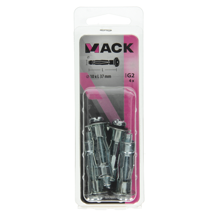 Mack 1017891 - chevilles pour mur creux en métal galvanisé 4 pcs 10 x 37 mm | 5 pièces