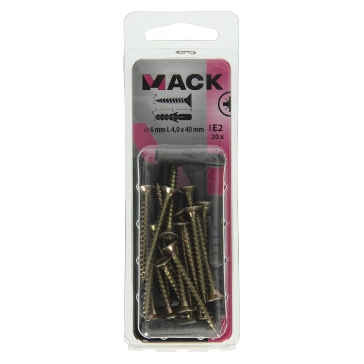 Mack 1017896 - bouchon + vis polyéthylène 20 pcs 6 mm 4,0 x 40 mm | 5 pièces