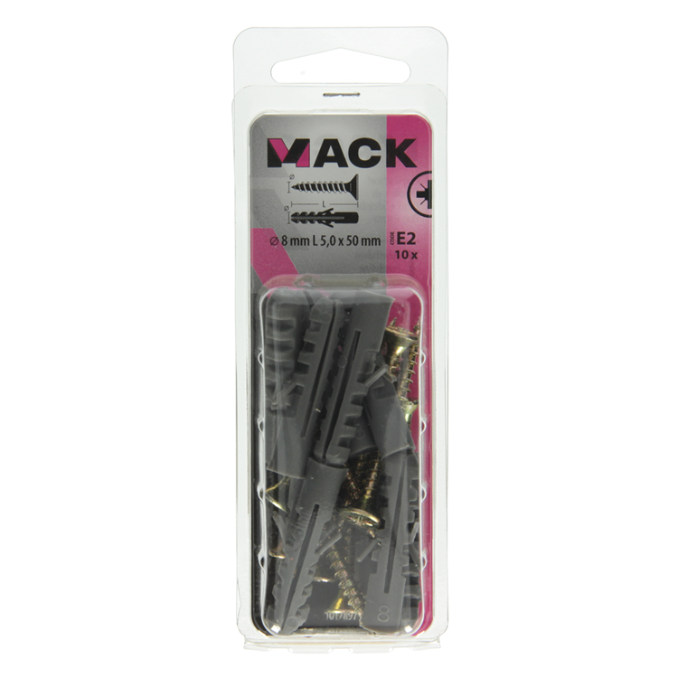 Mack 1017897 - bouchon + vis polyéthylène 10 pcs 8 mm 5,0 x 50 mm | 5 pièces