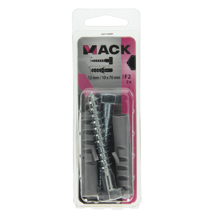 Mack 1017899 - bouchon + boulon fileté bois polyeth 2 pcs 12 mm 10x70 mm | 5 pièces