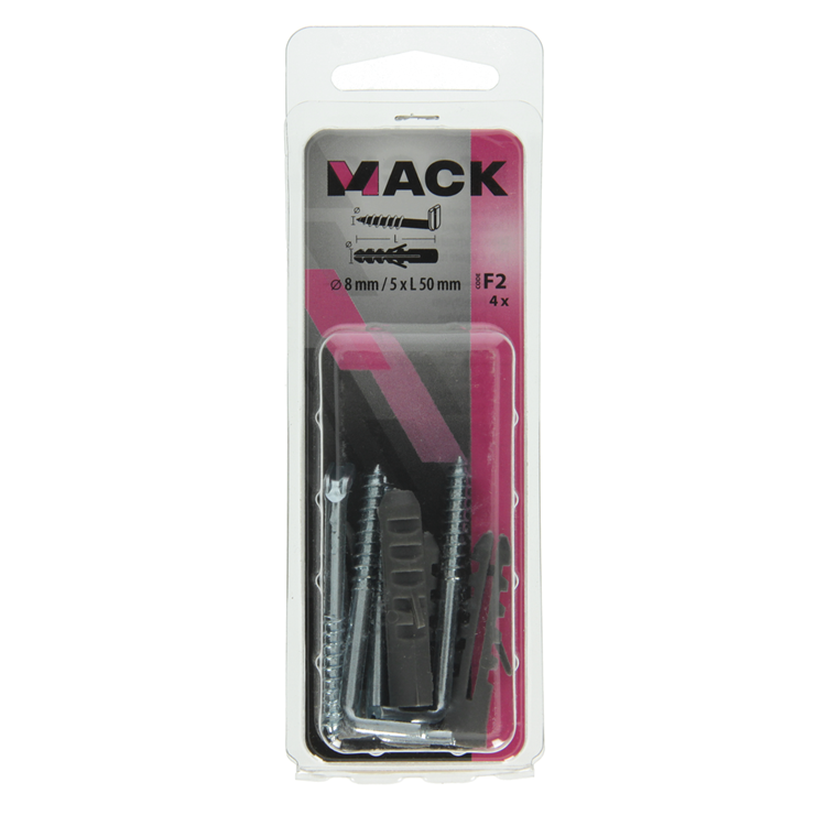 Mack 1017901 - bouchon + vis à pouce polyeth 4 pcs 8mm 5x50mm | 5 pièces