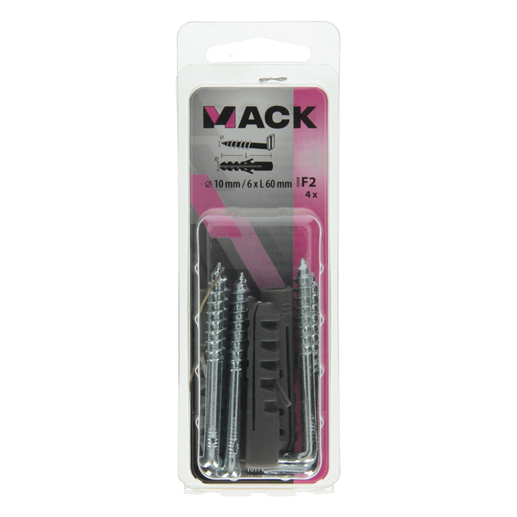 Mack 1017902 - bouchon + vis à pouce polyeth 4 pcs 10mm 6x60mm | 5 pièces