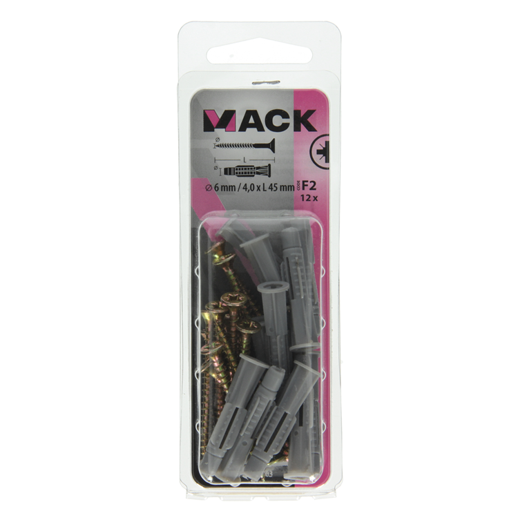 Mack 1017903 - fiche universelle + vis polyeth12 pcs 6mm 4,0x45mm | 5 pièces
