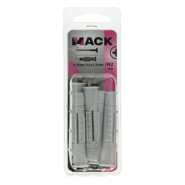 Mack 1017905 - fiche universelle + vis polyeth6 pcs 10mm 6,0x70mm | 5 pièces