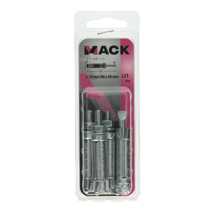 Mack 1019935 - boulon à coin avec goujon fileté. galvanisé 4 pièces m6 x 60 mm | 5 pièces