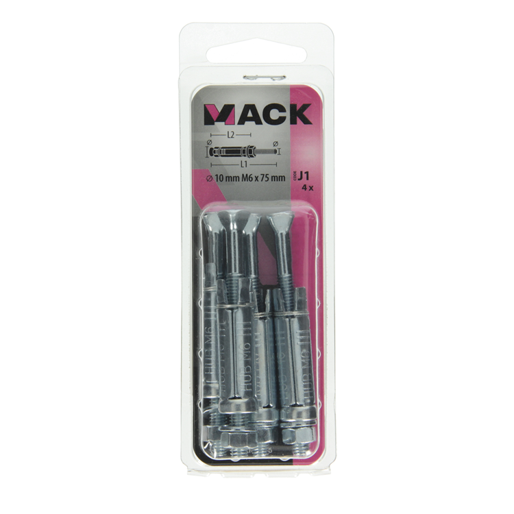 Mack 1019936 - boulon à coin avec goujon fileté. galvanisé 4 pièces m6 x 75 mm | 5 pièces