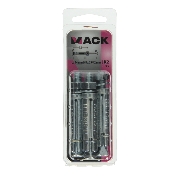 Mack 1019938 - boulon à coin avec goujon fileté. galvanisé 3 pièces m8x75 42mm | 5 pièces