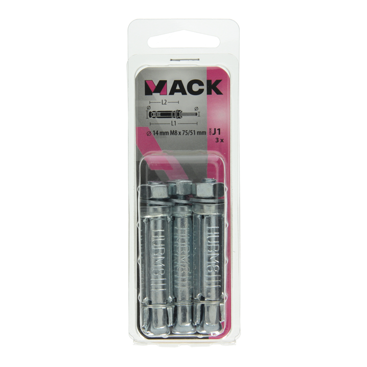 Mack 1019939 - boulon à coin avec goujon fileté. galvanisé3 pcs m8x75 51mm | 5 pièces