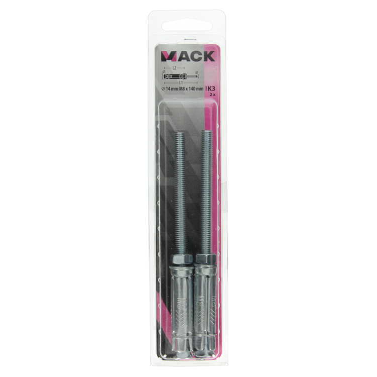 Mack 1019941 - boulon à coin avec goujon fileté. galvanisé2 pcs m8 x 140 mm | 5 pièces
