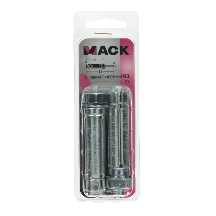 Mack 1019942 - boulon à coin avec goujon fileté. galvanisé2 pcs m10 x 80mm | 5 pièces