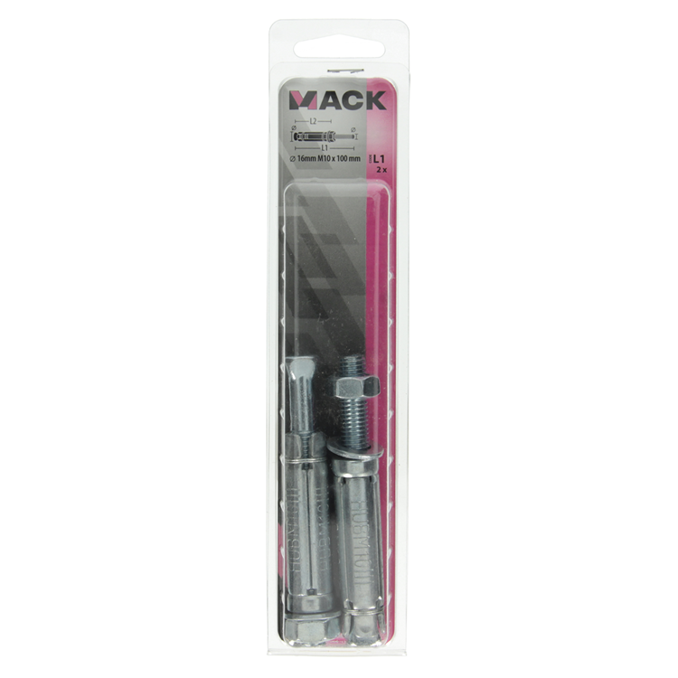 Mack 1019943 - boulon à coin avec goujon fileté. galvanisé2 pcs m10 x 100mm | 5 pièces