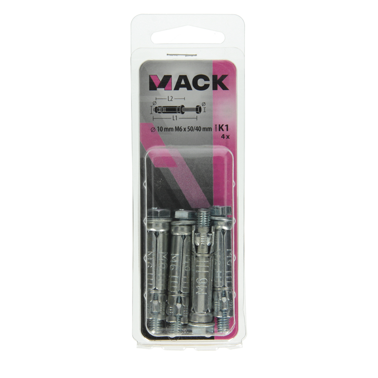 Mack 1019946 - boulon à coin boulon à 6 faces galvanisé 4 pcs m6x50 | 10 pièces