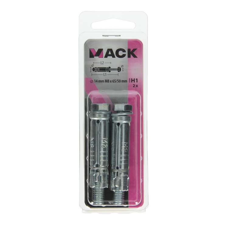 Mack 1019947 - boulon à coin boulon à 6 faces galvanisé 2 pcs m8x65 14x50 | 10 pièces