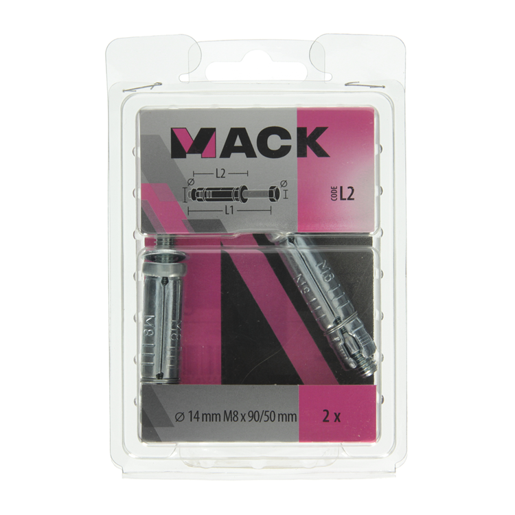 Mack 1019948 - boulon à coin boulon à 6 faces galvanisé 2 pcs m8x90 14x50 | 5 pièces