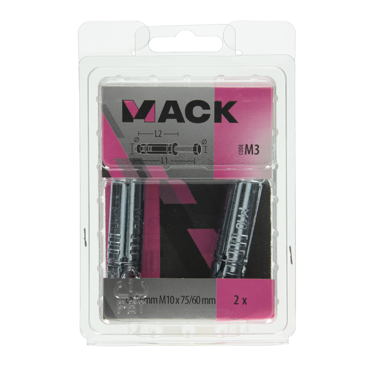 Mack 1019949 - boulon à coin boulon à 6 côtés galvanisé 2 pièces m10 x 75 mm | 5 pièces