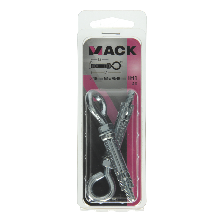 Mack 1019951 - Boulon à coin vis à œil galvanisé 2 pcs m6x70 10x40 | 5 pièces