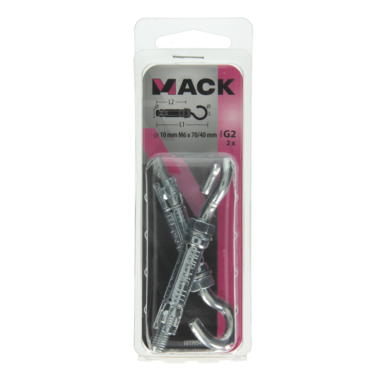 Mack 1019954 - coin boulon vis crochet galvanisé 2 pcs m6x70 10x40 | 5 pièces