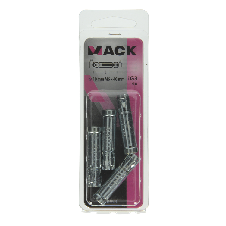Mack 1019955 - manchon de boulon à coin galvanisé 4 pièces m6 x 40 mm | 10 pièces
