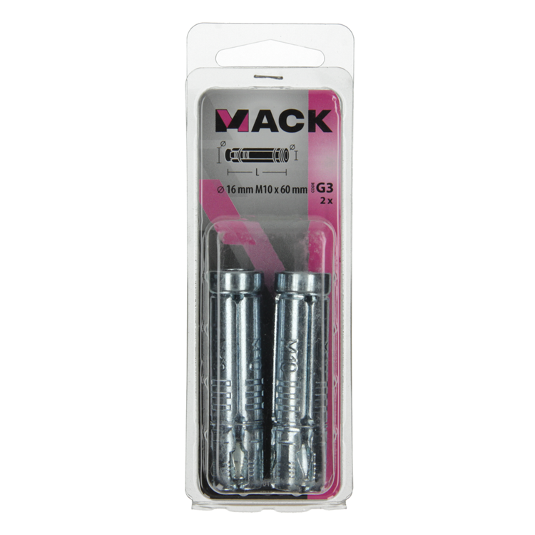 Mack 1019957 - manchon de boulon à coin galvanisé 2 pièces m10 x 60 mm | 5 pièces