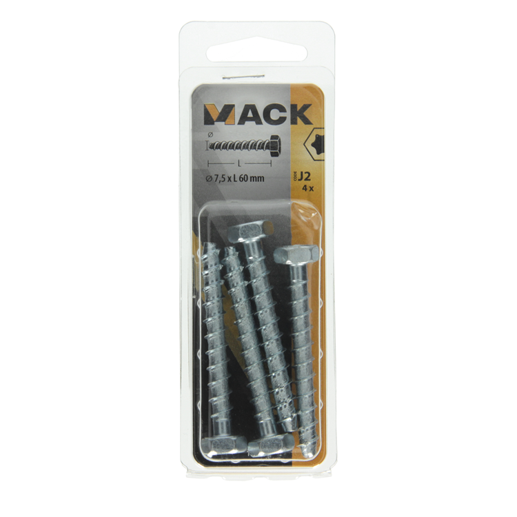 Mack 1019959 - vis à béton galvanisée 6 points 4 pcs 7,5 x 60 mm | 5 pièces