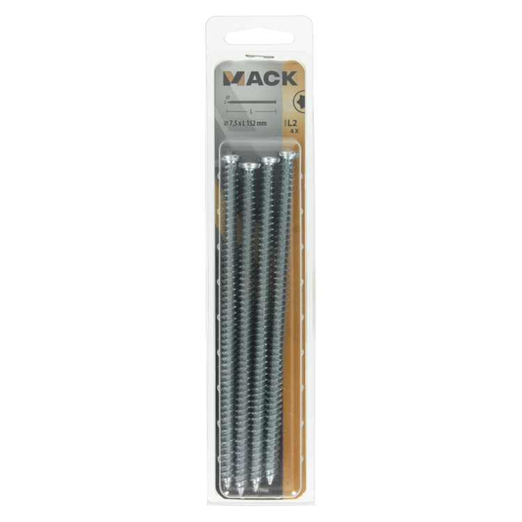 Mack 1019966 - vis pour fenêtre en béton galvanisée avec tête 4 pcs 7,5 x 152 mm | 5 pièces