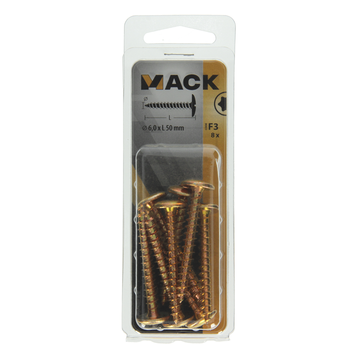 Mack 1019972 - vis de trappe jaune galvanisée 6,0 x 50 mm 8 pcs | 5 pièces