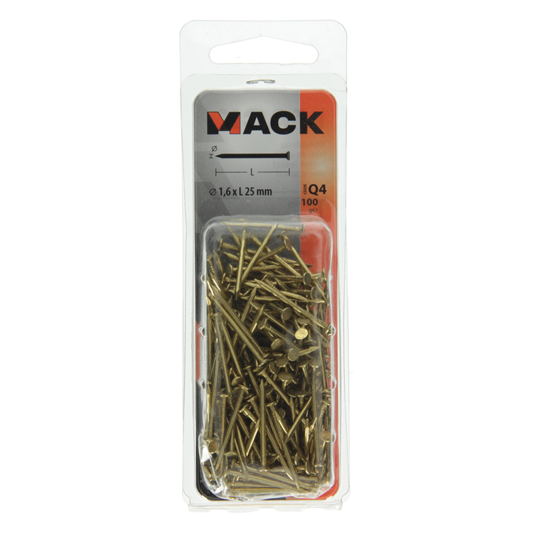 Mack 1017924 - clou tête plate laiton 100gr1,6 x 25 mm | 5 pièces