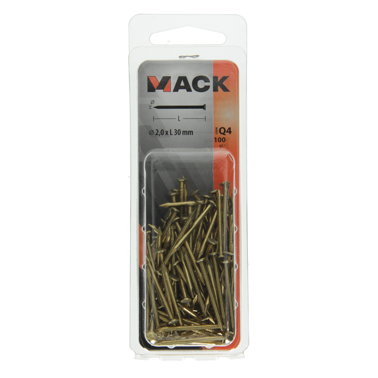 Mack 1017925 - clou tête plate laiton 100gr2.0 x 30 mm | 5 pièces