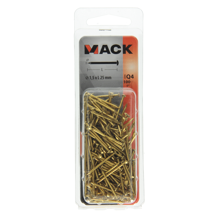 Mack 1017929 - clou tête convexe laiton 100 gr1,5 x 25 mm | 5 pièces
