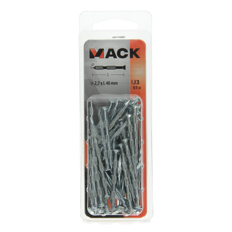 Mack 1017939 - clou à nervures en acier uk pc. trempé + galvanisé 55 pièces 2,7 x 40 mm | 5 pièces