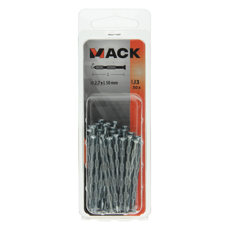 Mack 1017940 - clou à nervures en acier uk st. trempé + galvanisé 50 pièces 2,7 x 50 mm | 10 pièces
