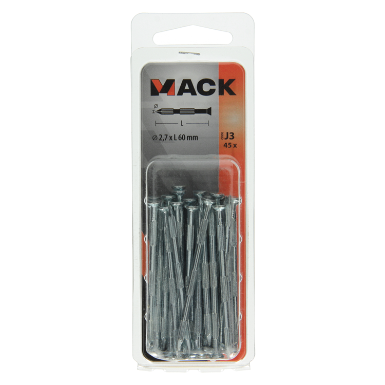 Mack 1017941 - clou à nervures en acier uk st. trempé + galvanisé 45 pièces 2,7 x 60 mm | 10 pièces