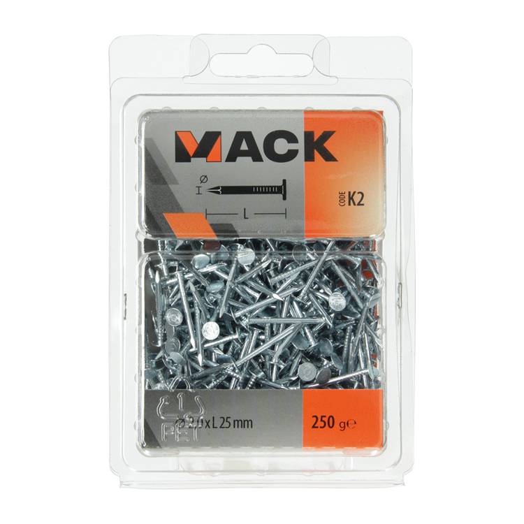 Mack 1017942 - clou de plafond en acier galvanisé 250 gr 2,0 x 25 mm | 5 pièces