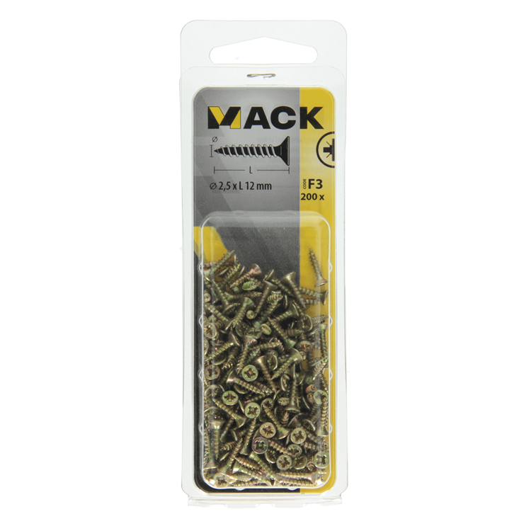 Mack 1017956 - vis pour panneaux d'aggloméré avec tête plaquée jaune 200pcs 2,5 x 12 mm | 10 pièces