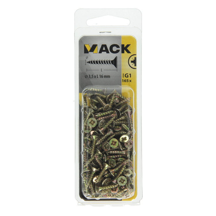 Mack 1017962 - vis pour panneaux d'aggloméré avec tête galvanisée jaune 165pcs 3,5 x 16 mm | 5 pièces