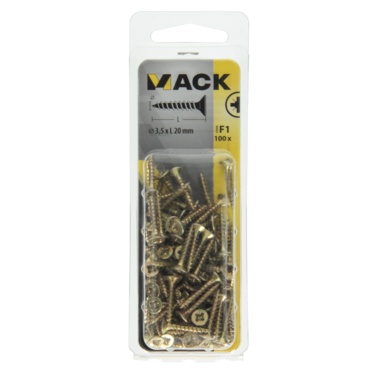 Mack 1017963 - vis pour panneaux d'aggloméré avec tête galvanisée jaune 100pcs 3,5 x 20 mm | 5 pièces