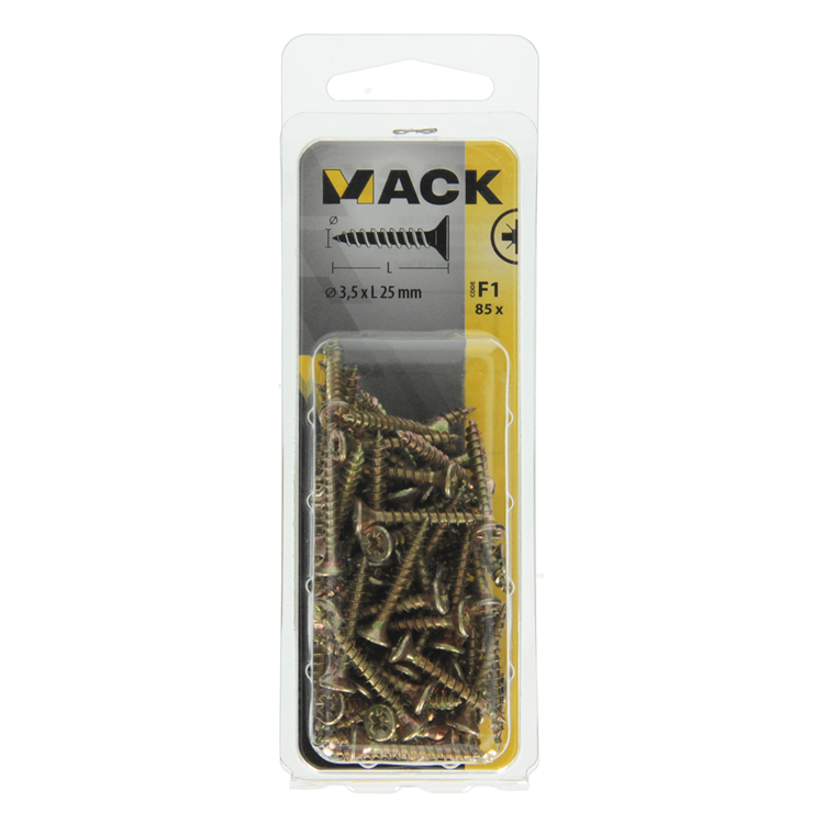 Mack 1017964 - vis pour panneaux d'aggloméré avec tête plaquée jaune. 85 pièces 3,5 x 25 mm | 5 pièces